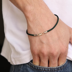 Men&#39;s Silk String Bracelet with Silver Clasp, Minimalist Handmade Jewelry, Boho Bracelet, Birthday Gift for Dad, Boyfriend Anniversary Gift