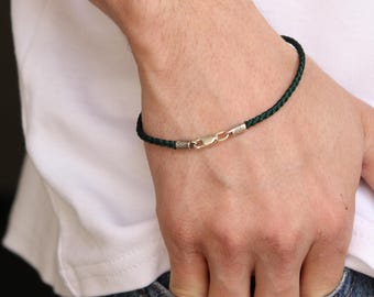 Men&#39;s Silk String Bracelet with Silver Clasp, Minimalist Handmade Jewelry, Boho Bracelet, Birthday Gift for Dad, Boyfriend Anniversary Gift