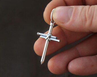 Silver Nail Cross Necklace for Men – 925 Sterling Christian Pendant • Symbol of Faith and Strength • Religious Jewelry Gift for Him