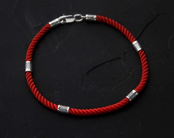 Black Cord Bracelet for Men, Red Bracelet, Red Cord, Silk Thread Bracelet, Masculine Jewelry, Minimalist Men&#39;s Bracelet, Birthday Gift