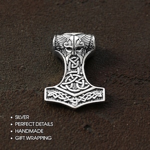 Viking Mjolnir Pendant, Silver Thor&#39;s Hammer Pendant, Norse Symbol Amulet, Protection Pendant, Scandinavian jewelry, Gift for Husband or Dad