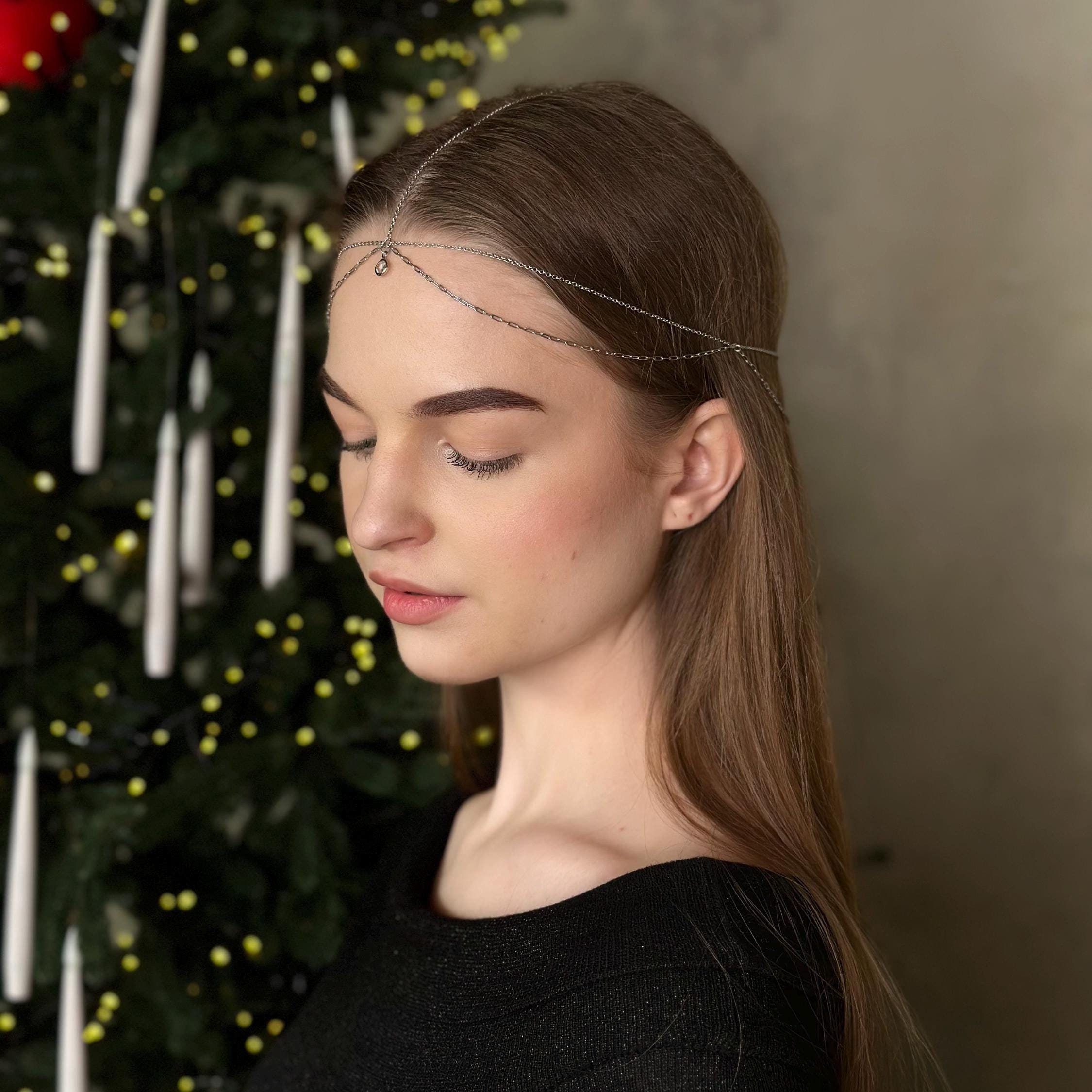 Silver Hair Chain for Girls, Elegant Headpiece, Dainty Hair Jewelry, Festival Hair Accessory, Party Headband, Gift for Her