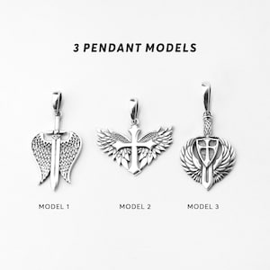 Sacred Sword Pendant, 925 Sterling Silver Archangel Michael&#39;s Winged Sword Necklace, Angelic Protection Jewelry, Men&#39;s Religious Amulet