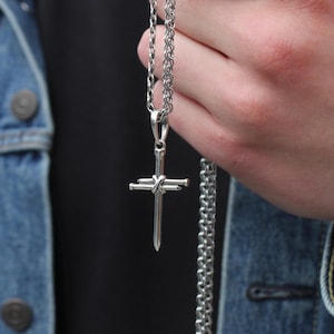925 zilveren spijkerkruishanger, kruisketting voor mannen, handgemaakte religieuze sieraden, christelijke ketting, beschermingsketting cadeau voor hem