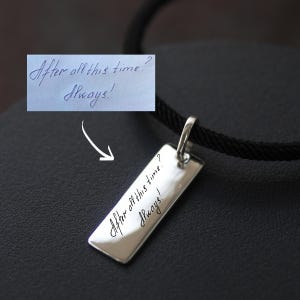 Custom Engraved Bar Pendant, Personalized Handwriting Necklace, Memorial Jewelry, Handwritten Message Pendant, Meaningful Gift for Him