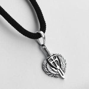 Silver Cross Sword Pendant with Wings, Symbolic Strength Necklace, Guardian Angel Jewelry, Spiritual Protection Amulet, Unique Gift for Him