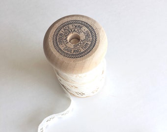 Ivory/Cream Vintage Lace on handmade spool - 36 feet- gift wrap- Christmas wrap - wedding decor - gift tie on - home decor, craft supply