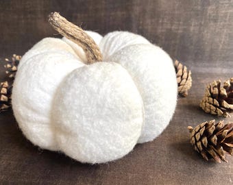 WHITE PUMPKIN-Autumn Decor-Handmade Ivory White Textured Stuffed Cotton Pumpkin-Thanksgiving Decor-Neutral Sustainable Decor-Wedding Decor