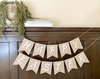 HAPPY EASTER BANNER-Ready to Ship-felt banner-easter garland decor-reusable-sustainable-home decor-handmade-spring decor-custom banner