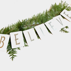 BELIEVE Christmas Banner with jingle bells-jingle bell garland-choose silver or gold-Christmas Decoration Greenery not included image 3