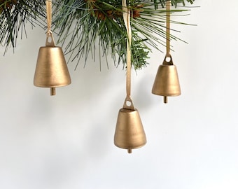 Gold Bell Christmas Ornament-Antique Gold-Hand painted-Christmas Tree Decor-Set of 3