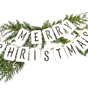 Merry Christmas Banner-White Christmas Banner brown letters/brown suede cord-Christmas Banner-Christmas decor-Greenery not included image 2