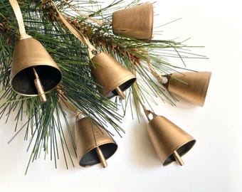 Gold Bell Christmas Ornament-Antique Gold-Hand painted-Christmas Tree Decor-Set of 6