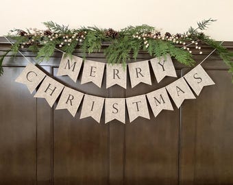MERRY CHRISTMAS BANNER-Christmas Party-Reusable Banner-Christmas Decor-Neutral Home decor-Sustainable Decor-Christmas Garland-Felt Banner