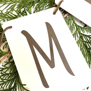 Merry Christmas Banner-White Christmas Banner brown letters/brown suede cord-Christmas Banner-Christmas decor-Greenery not included image 3