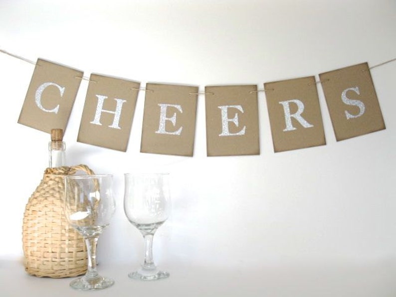 Cheers Banner silver glitter letters wedding decor,birthday party,dinner party,thanksgiving dinner, Christmas dinner, New Years decor image 1