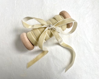 Cream Velvet Ribbon, 3/8 Inch, 15 Ft on Handmade Spool