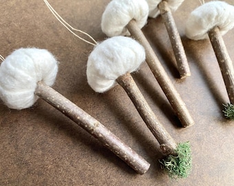 Mushroom Christmas Ornaments-Set of 5-Christmas Tree Ornaments-Natural Christmas Ornaments-Woodland Christmas-Christmas Decor