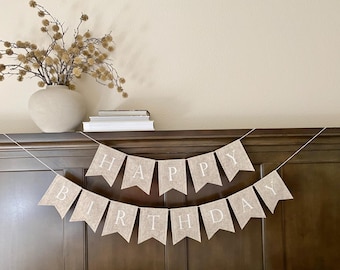 HAPPY BIRTHDAY BANNER-Reusable-Felt Square Pennant Banner-Party Decor-Birthday Decor-Birthday Garland-Neutral Home Decor-Sustainable