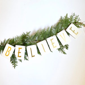 BELIEVE Christmas Banner with jingle bells-jingle bell garland-choose silver or gold-Christmas Decoration Greenery not included image 2