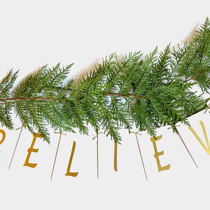 BELIEVE Christmas Banner with jingle bells-jingle bell garland-choose silver or gold-Christmas Decoration Greenery not included image 4