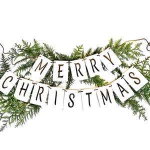 Merry Christmas Banner-White Christmas Banner brown letters/brown suede cord-Christmas Banner-Christmas decor-Greenery not included image 1