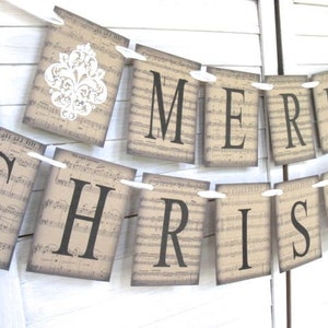 Merry Christmas Banner sheet music background pick one or two piece Modern Farmhouse, Christmas photo, Rustic Charm, Christmas garland image 3