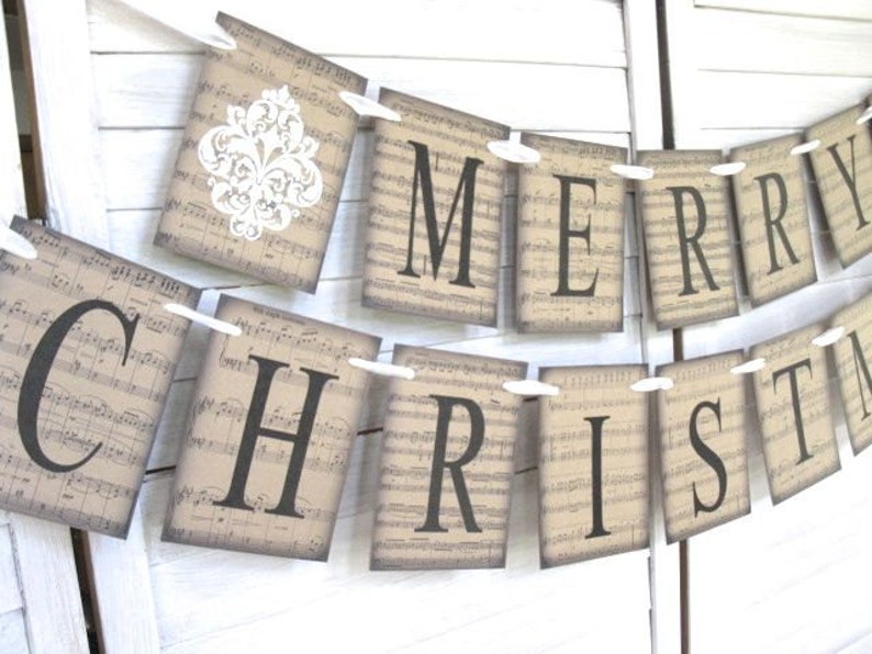 Merry Christmas Banner sheet music background pick one or two piece Modern Farmhouse, Christmas photo, Rustic Charm, Christmas garland image 3