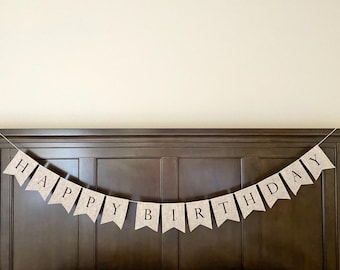 HAPPY BIRTHDAY BANNER-Reusable-Felt Square Pennant Banner-Party Decor-Birthday Decor-Birthday Garland-Neutral Home Decor-Sustainable