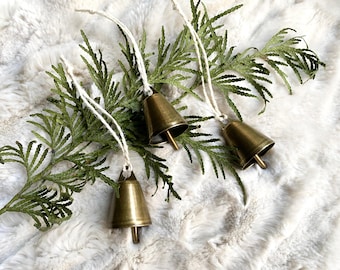 Bell Christmas Ornament-Little Brass Bell Ornaments-Set of 3-Christmas Decor-Christmas Mantel Decor-Christmas Gift tie on-Christmas Wrap