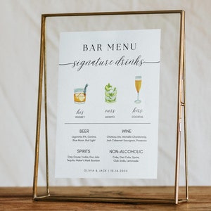 Signature Drinks Bar Menu, Custom Wedding Bar Menu, His Hers Ours Bar Sign, Editable Printable Template, Instant Download
