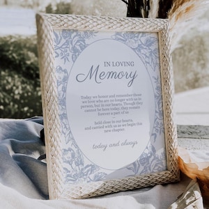 In Loving Memory Sign Template: Blue Floral Wedding Memorial Table Sign (Instant Download) 008