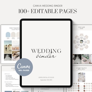 Modelo editável de pasta de casamento no Canva: Planejador de casamento minimalista em PDF (Download instantâneo)