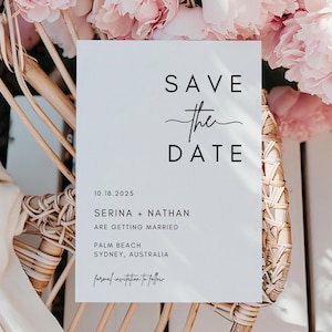 Plantilla para guardar la fecha / Plantilla minimalista para guardar la fecha para bodas / Invitación moderna editable / Descarga instantánea / Tarjeta imprimible para guardar la fecha