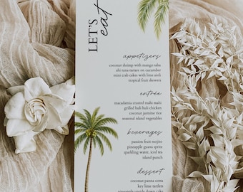 Sjabloon menukaart bruiloftsdiner: bewerkbare menukaart tropische palmboom (direct downloaden) 010