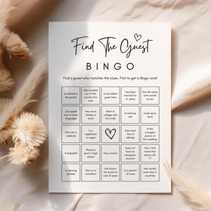 Minimalist Shower Game Card, Find the Guest Bingo Template, Editable Wedding Bingo Game, Printable Get to Know You Game, Instant Download
