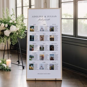 Wedding Seating Chart Template | Editable Photo Seating Chart | Modern Travel Theme Wedding Sign | Instant Download | Printable Table Plan