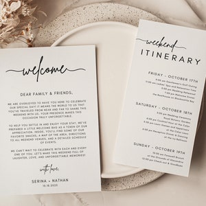 Minimalist Wedding Itinerary & Welcome Letter Template (Instant Download)