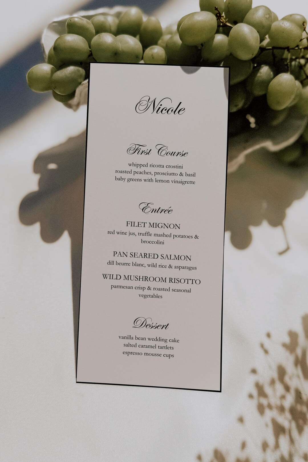 Wedding Menu Place Card Template: Elegant Minimal Name Reception Menu ...