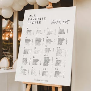 Wedding Alphabetical Seating Chart Template: Editable “Our Favorite People” Sign (Instant Download) 001