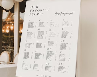 Wedding Alphabetical Seating Chart Template: Editable “Our Favorite People” Sign (Instant Download) 001