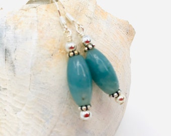 Beaded Earrings, Adventurine, Sterling Silver, Handmade Jewelry, Aqua Blue Green