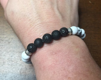 White Howlite and black lava rock essential oil diffuser bracelet, aromatherapy jewelry, holistic, positive energy, boho, yoga