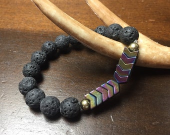 Essential Oil diffuser bracelet, black lava rock, arrow beads, diffusing jewelry, aromatherapy, holistic, boho yoga bracelet