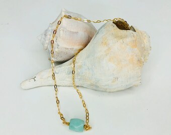 Gold filled and Aventurine necklace, gold chain, semi precious stones, gold necklace, handmade jewelry, blue stone