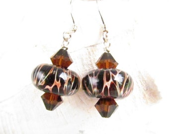 Lampwork Earrings, Handmade Beaded Earrings, Chocolate Brown, Harleypaws, SRAJD