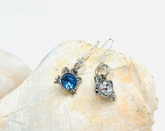 University of Kentucky Wildcats earrings, blue and white, cat earrings, crystal, handmade jewelry, college fans