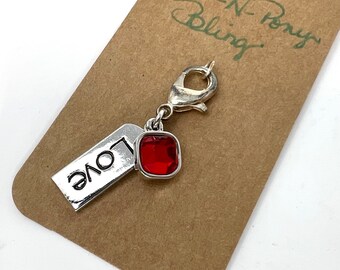 LOVE pet collar charm, crystal charm, red crystal, purse charm, pet jewelry, dog or cat collar charm