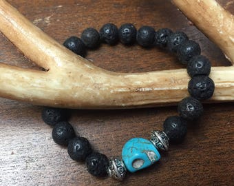 Diffuser Bracelet for essential oils, turquoise howlite and black volcanic rock, yoga bracelet, calming, balancing, center