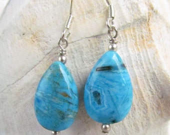 Aqua Blue Crazy Lace Agate earrings, drop earrings, stone beads, Handmade by Harleypaws, SRAJD, OOAK